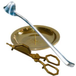 Bild von 1 versilberter Kerzenlöscher, 1 Messing Kerzenlöscher und 1 Kerzenuntersatz