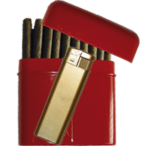 Bild von Dekoratives rotes Etui gefüllt mit feinen Cigarillos mit Filter & Feuerzeug